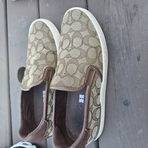 Coach Brown and Tan Flats Signature Monogram